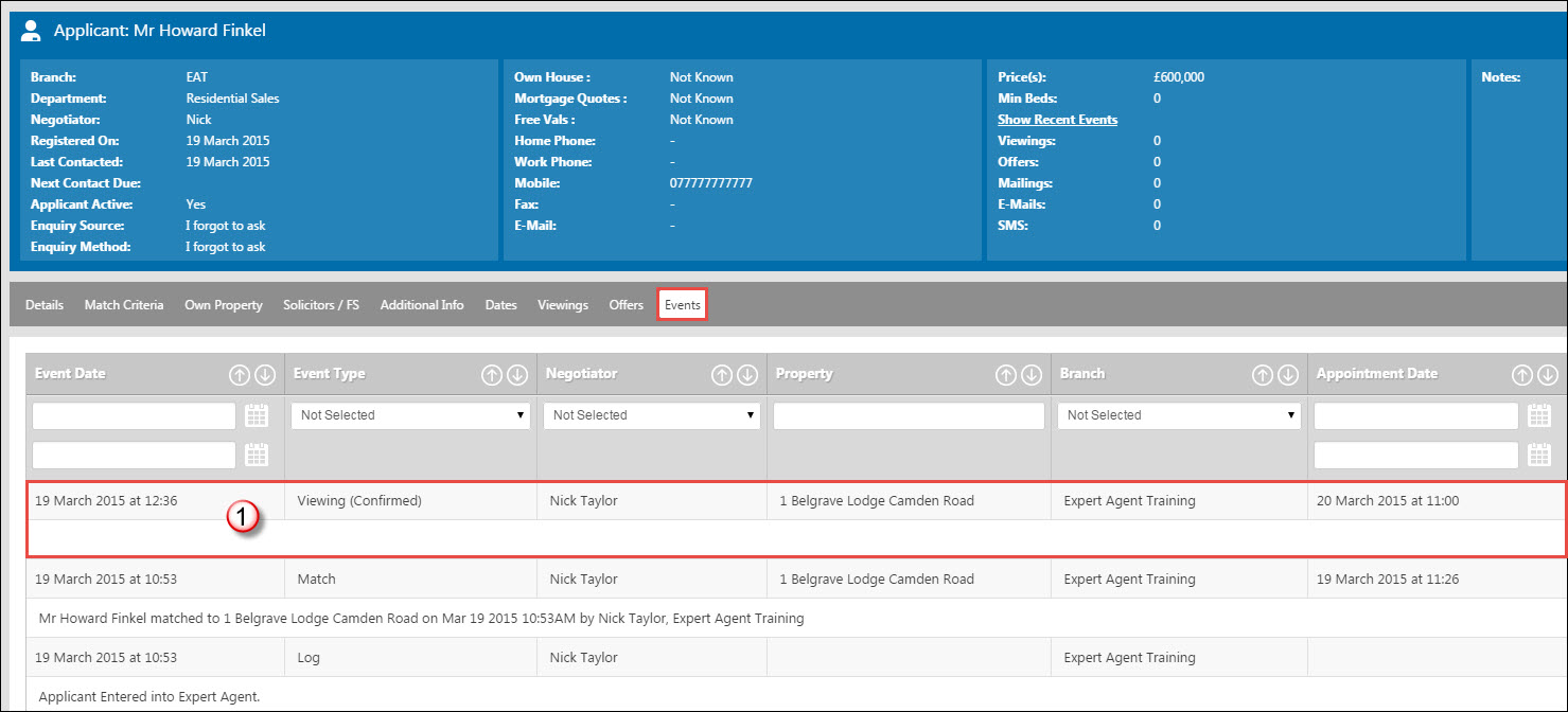 Using the Events Tab - Expert Agent Documentation