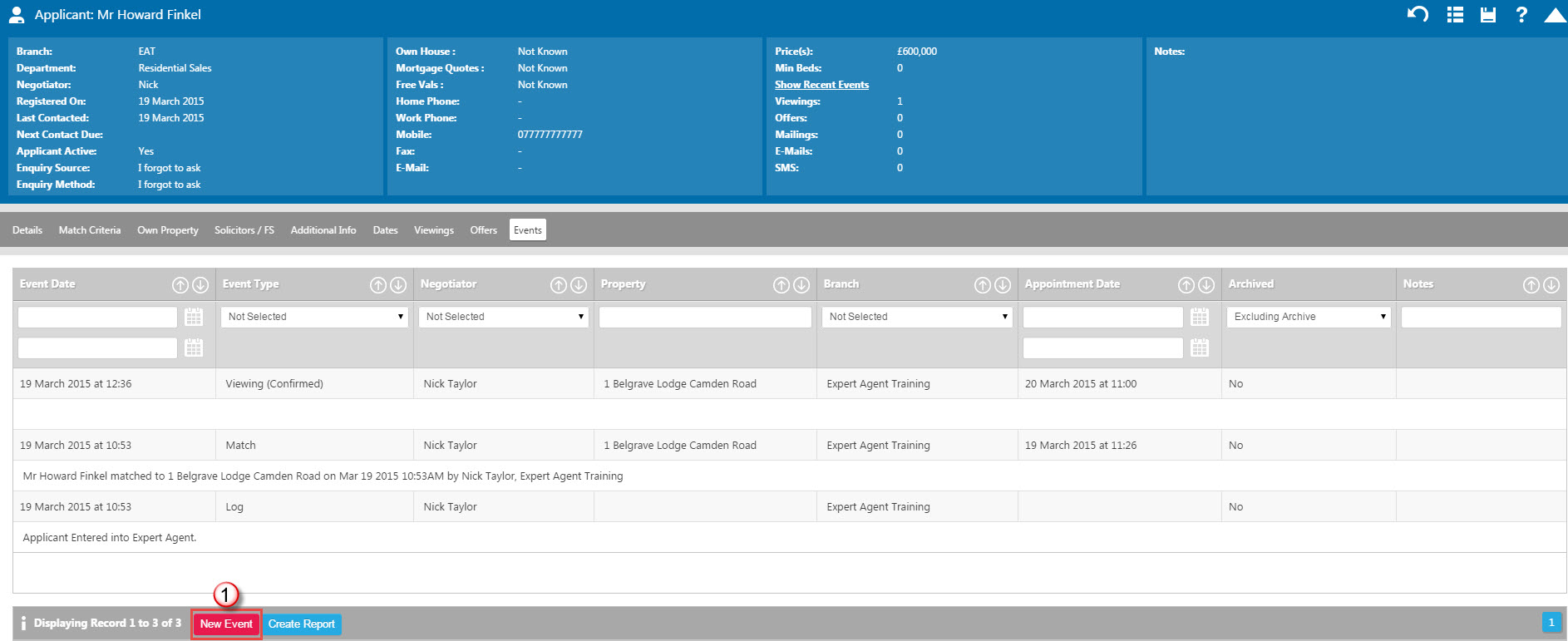 Using the Events Tab - Expert Agent Documentation